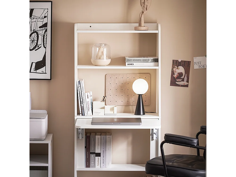 SoBuy Bureau d'Ordinateur, Bureau Pliant, Table d'Ordinateur Rabattable, Table Informatique avec Etagères de Rangement 64 x 58 x 145 cm, FWT92-H-W