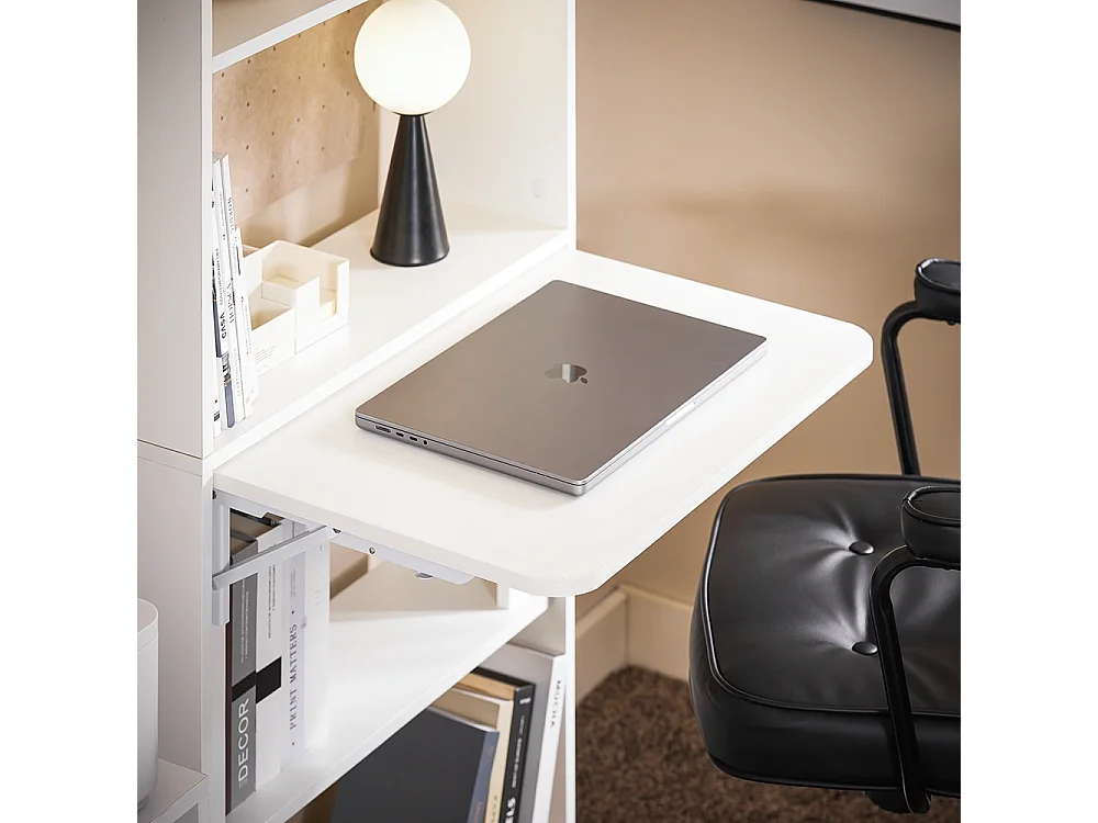 SoBuy Bureau d'Ordinateur, Bureau Pliant, Table d'Ordinateur Rabattable, Table Informatique avec Etagères de Rangement 64 x 58 x 145 cm, FWT92-H-W