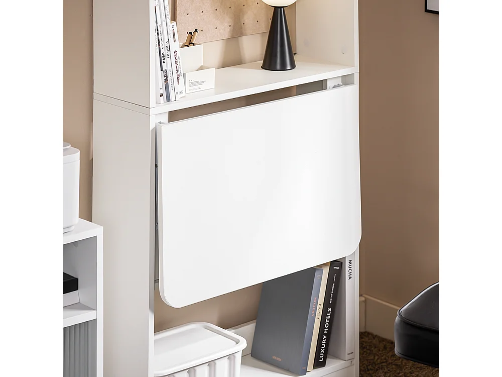SoBuy Bureau d'Ordinateur, Bureau Pliant, Table d'Ordinateur Rabattable, Table Informatique avec Etagères de Rangement 64 x 58 x 145 cm, FWT92-H-W