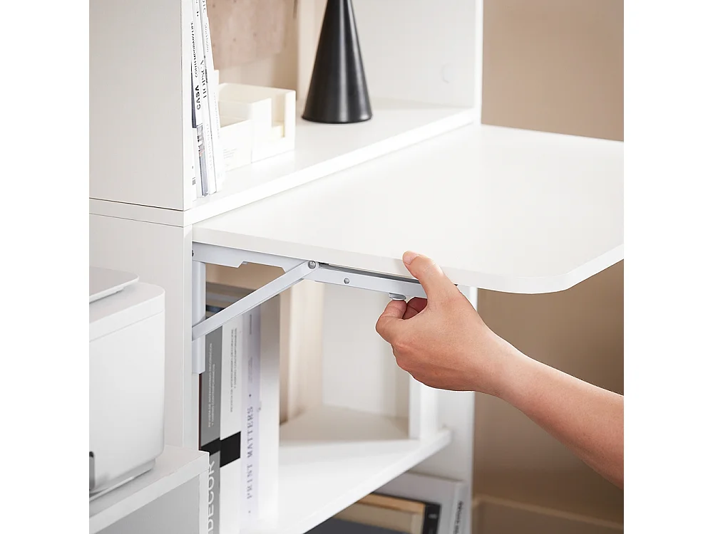 SoBuy Bureau d'Ordinateur, Bureau Pliant, Table d'Ordinateur Rabattable, Table Informatique avec Etagères de Rangement 64 x 58 x 145 cm, FWT92-H-W