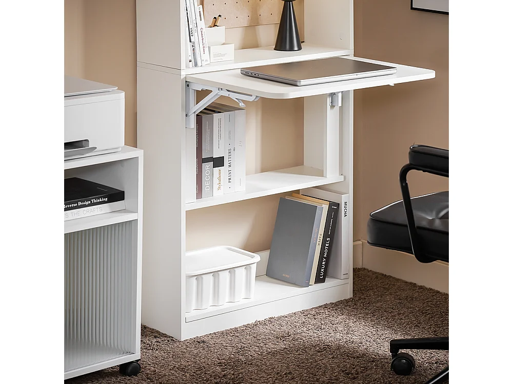 SoBuy Bureau d'Ordinateur, Bureau Pliant, Table d'Ordinateur Rabattable, Table Informatique avec Etagères de Rangement 64 x 58 x 145 cm, FWT92-H-W