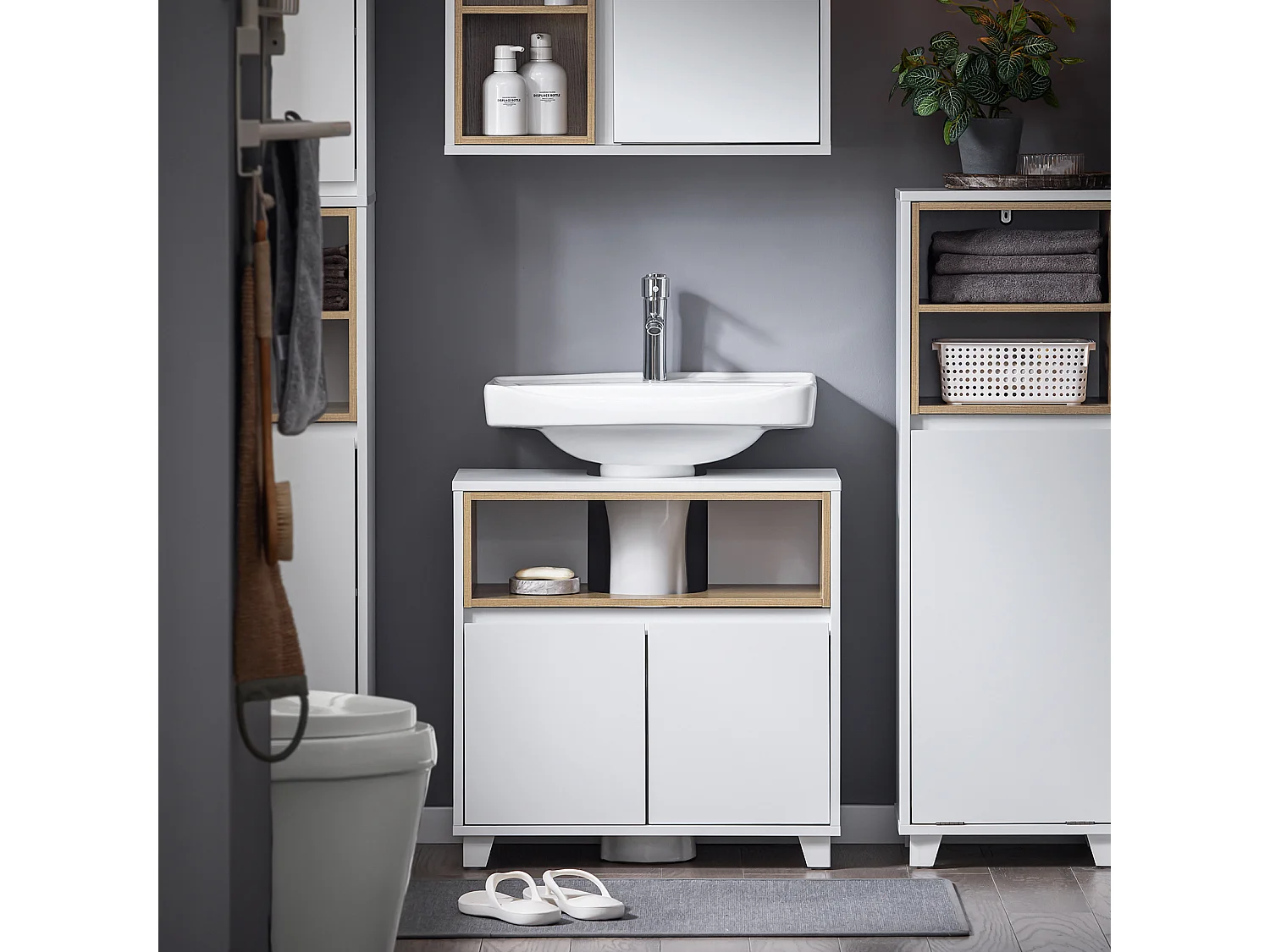 SoBuy BZR148-W Meuble sous Lavabo de Salle de Bain, Meuble sous Vasque à 2 Portes, Placard Armoire de Rangement Meuble évier de Cuisine, L60 x P30 x H61 cm, Blanc