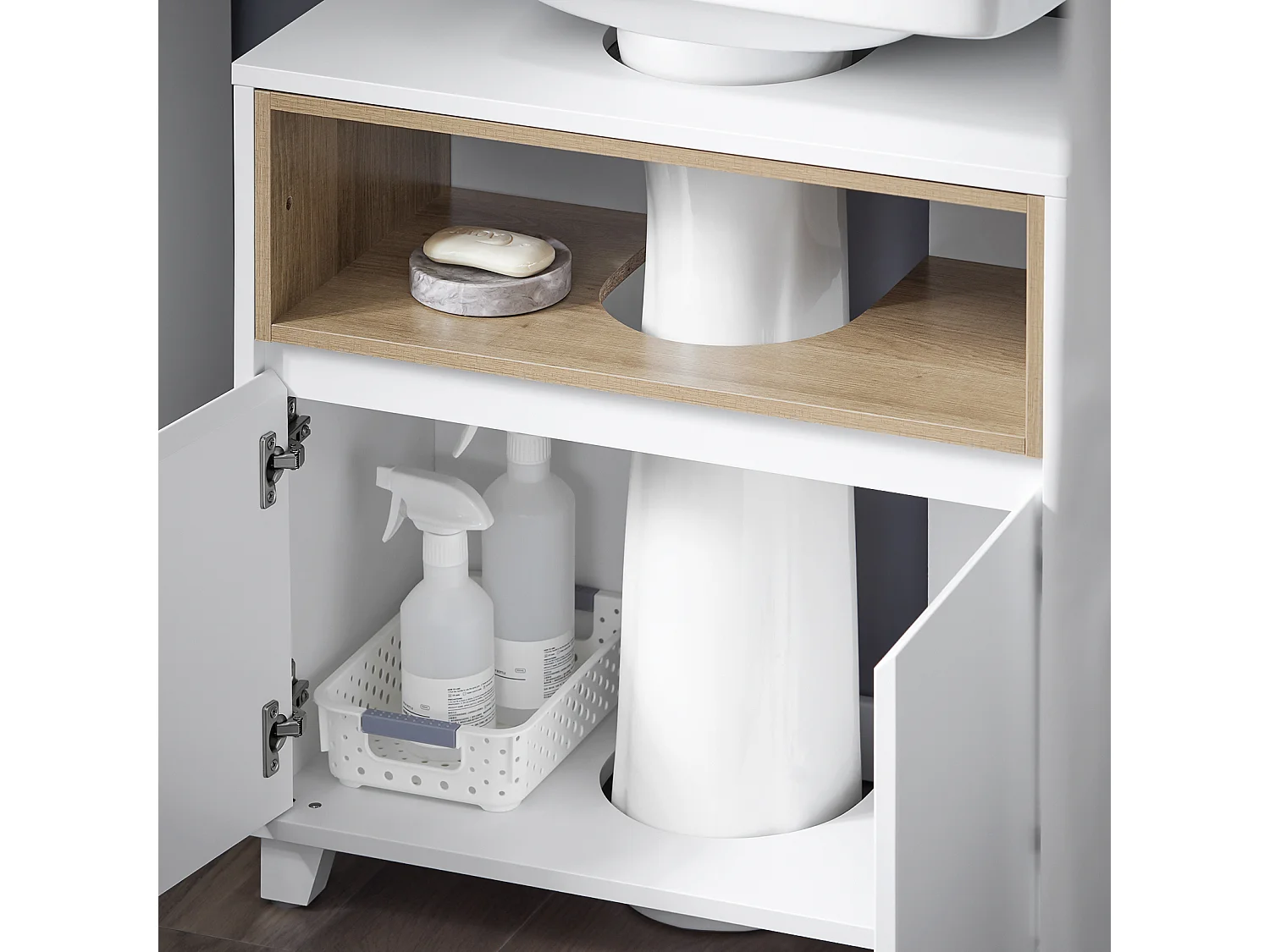SoBuy BZR148-W Meuble sous Lavabo de Salle de Bain, Meuble sous Vasque à 2 Portes, Placard Armoire de Rangement Meuble évier de Cuisine, L60 x P30 x H61 cm, Blanc