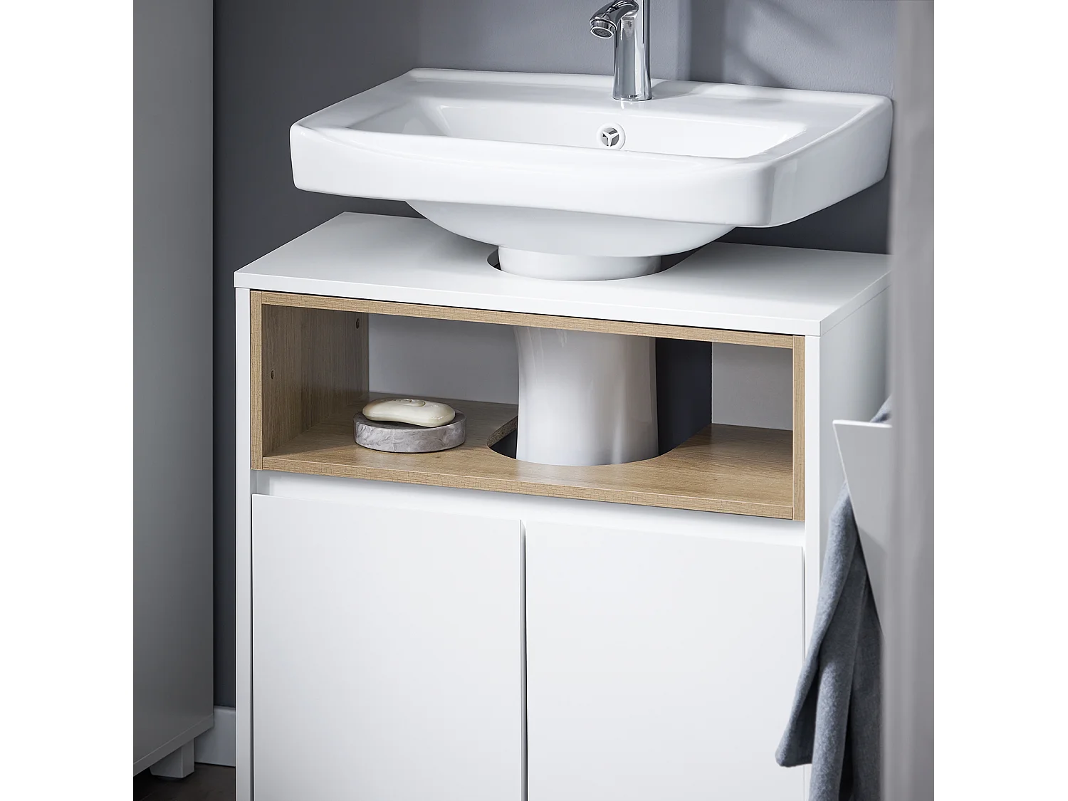 SoBuy BZR148-W Meuble sous Lavabo de Salle de Bain, Meuble sous Vasque à 2 Portes, Placard Armoire de Rangement Meuble évier de Cuisine, L60 x P30 x H61 cm, Blanc