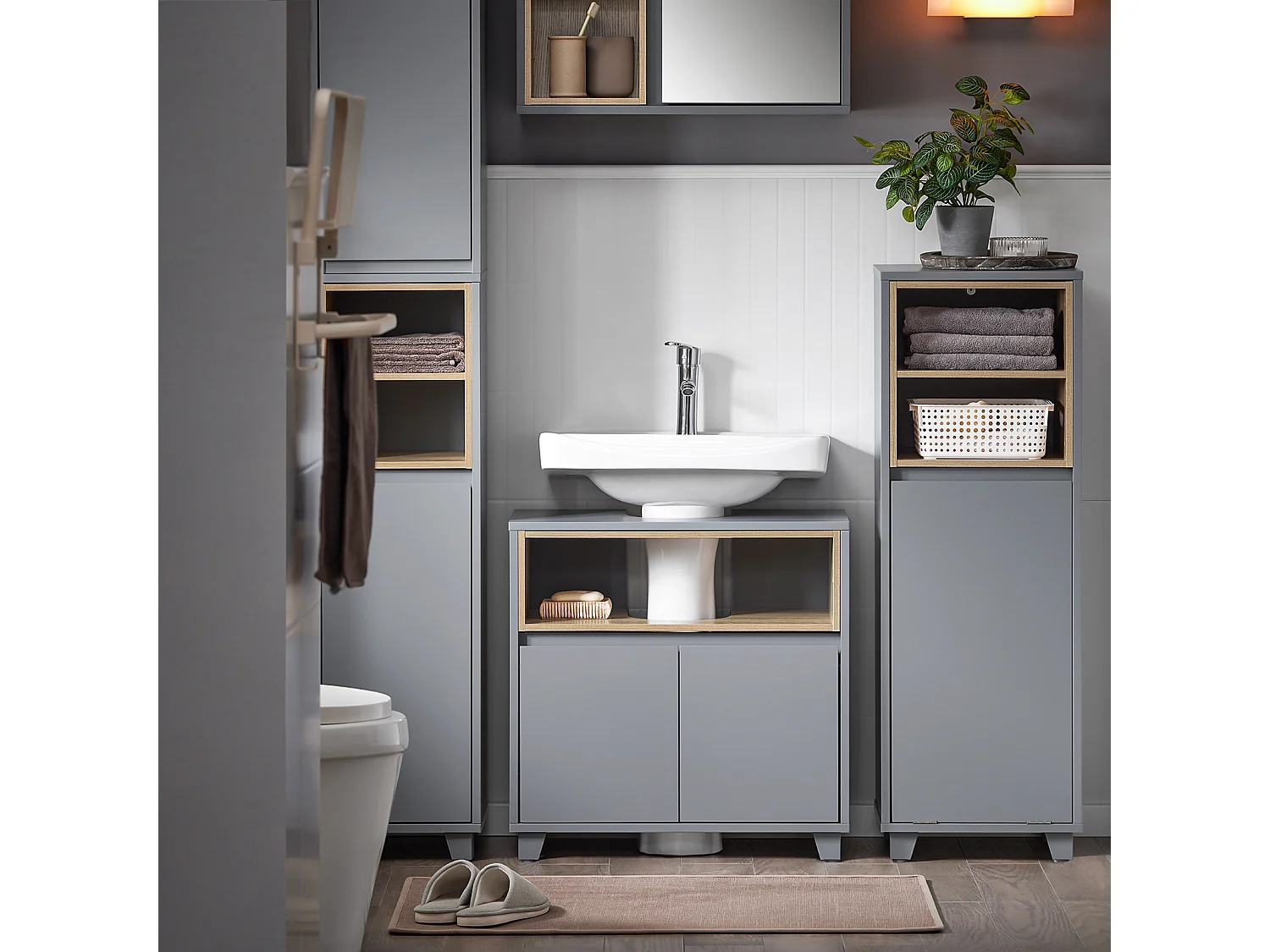 Mueble para Debajo del Lavabo Fregadero Armario BZR148-DG SoBuy ES