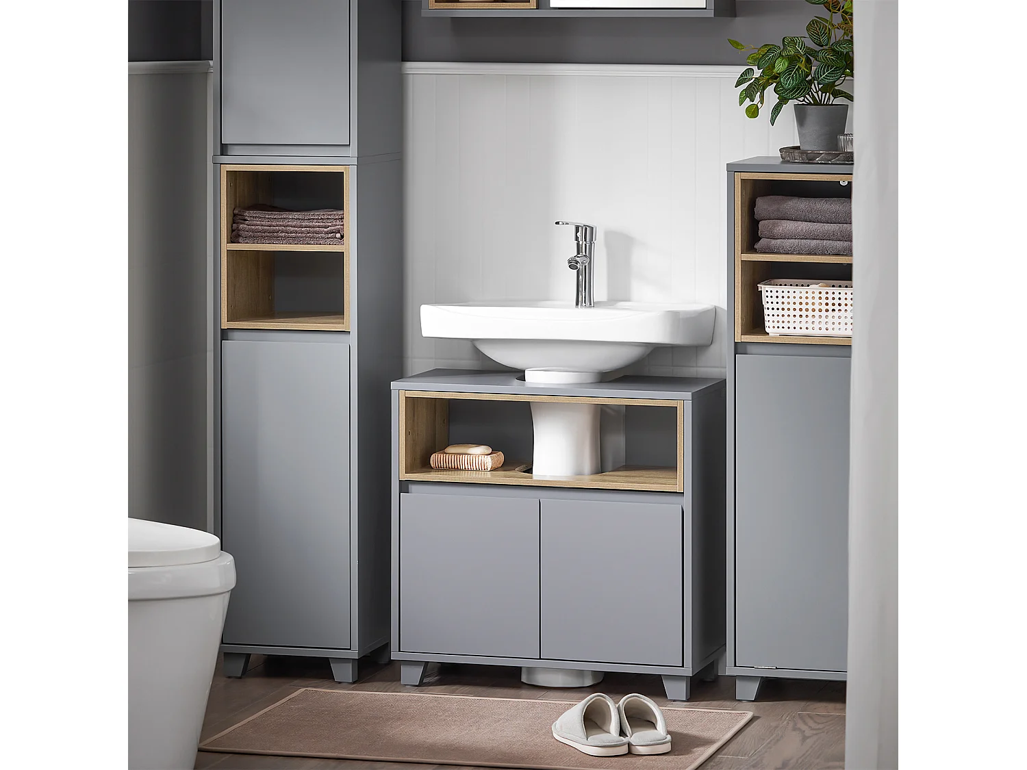 Mueble para Debajo del Lavabo Fregadero Armario BZR148-DG SoBuy ES