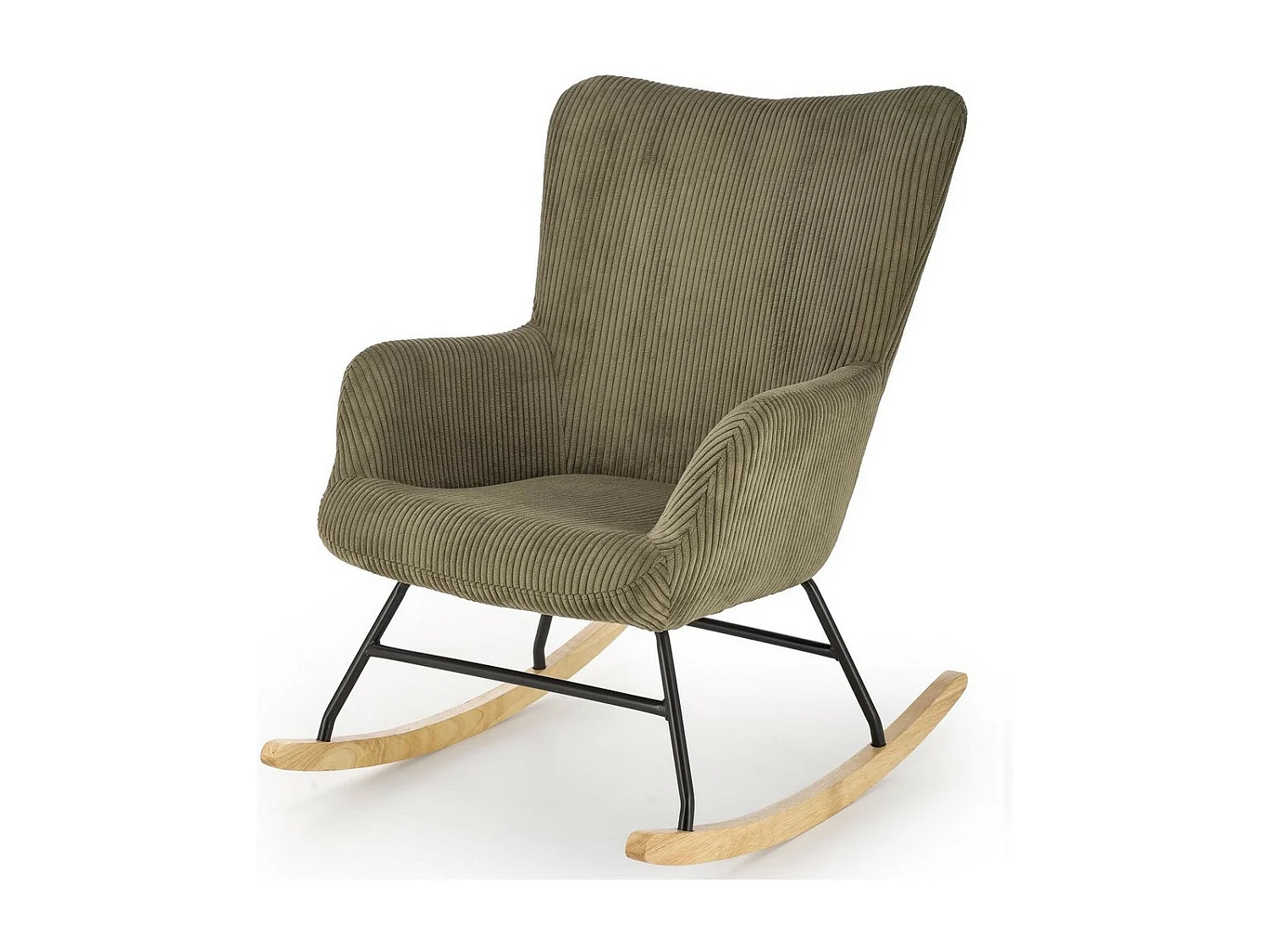 Rocking-Chair design avec accoudoirs en velours côtelé vert olive Primrose
