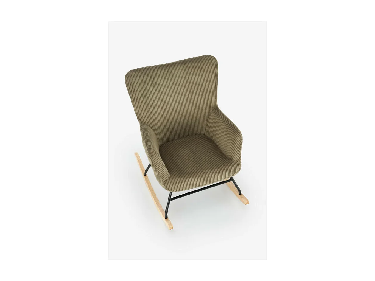 Rocking-Chair design avec accoudoirs en velours côtelé vert olive Primrose