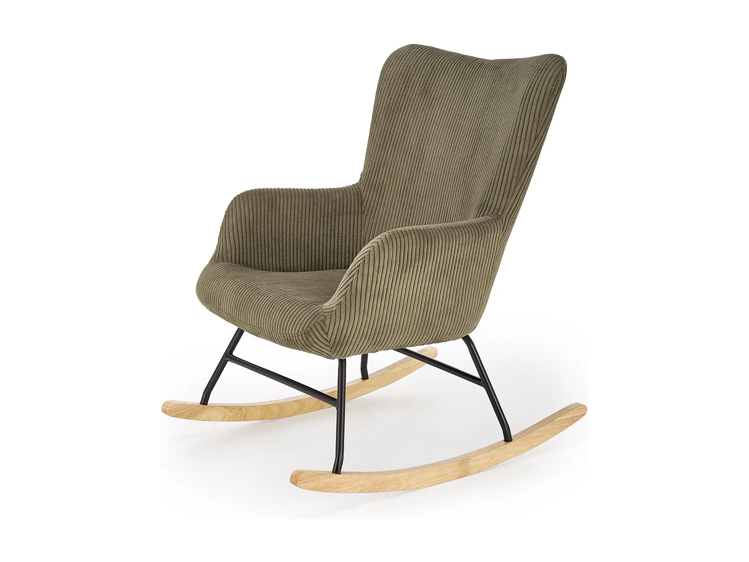 Rocking-Chair design avec accoudoirs en velours côtelé vert olive Primrose