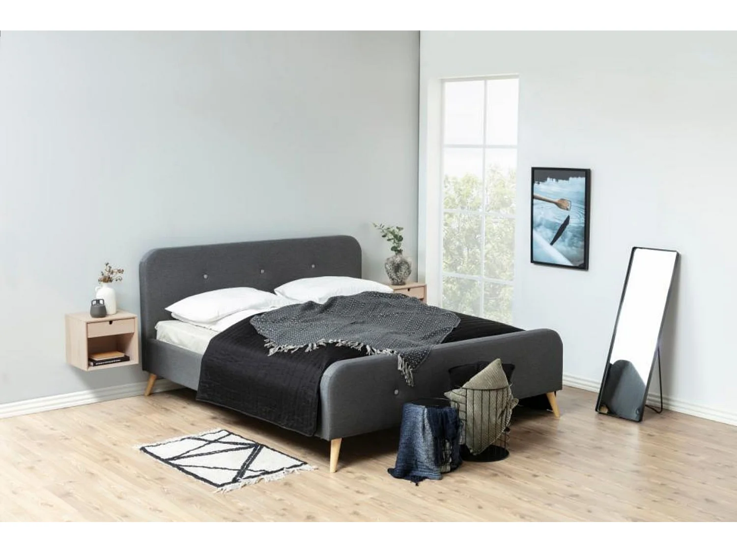 Chevet suspendu cube en bois avec une niche et un tiroir - CENTIOR