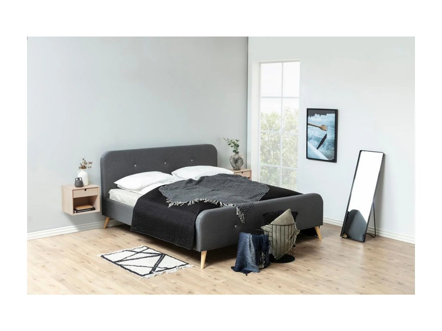 Chevet suspendu cube en bois avec une niche et un tiroir - CENTIOR