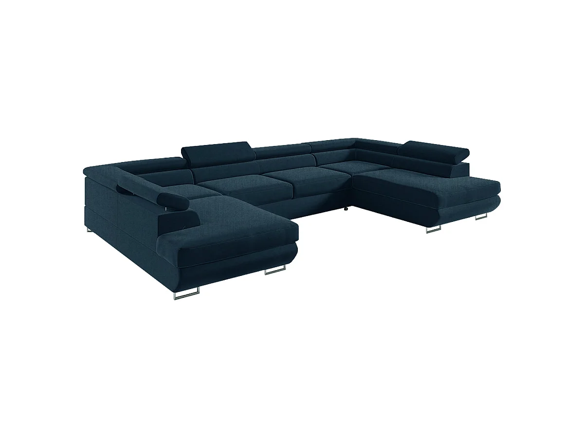 Canapé convertible 5 places avec coffre en velours bleu LYAM