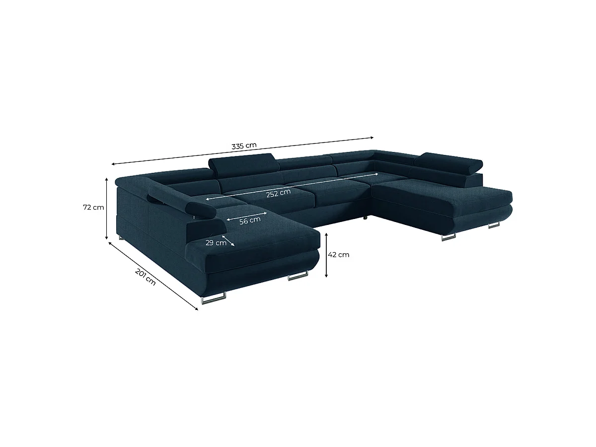 Canapé convertible 5 places avec coffre en velours bleu LYAM