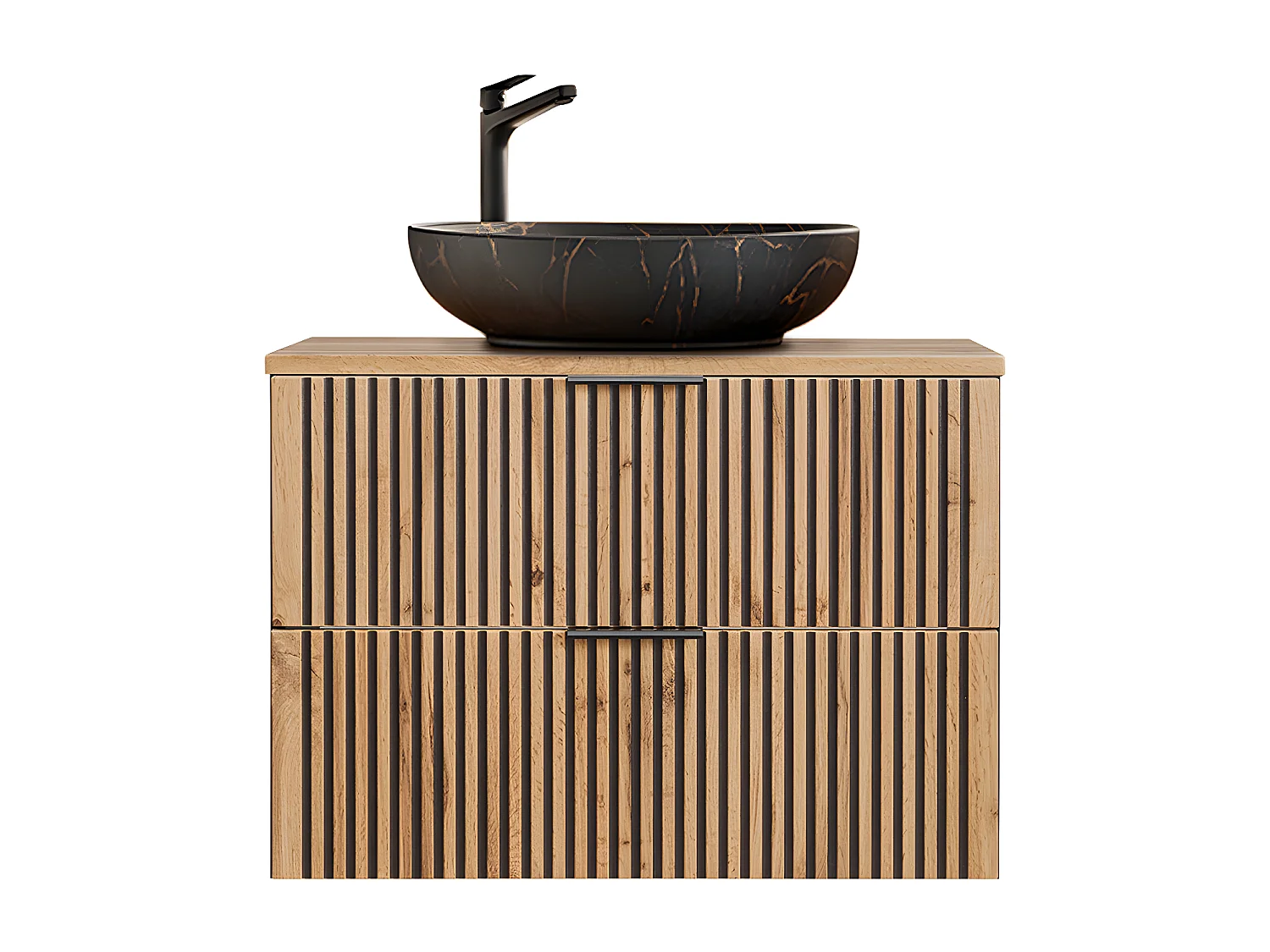 Ensemble meuble simple vasque 80cm et colonne Gaia Bois et Noir - Vasque Noir