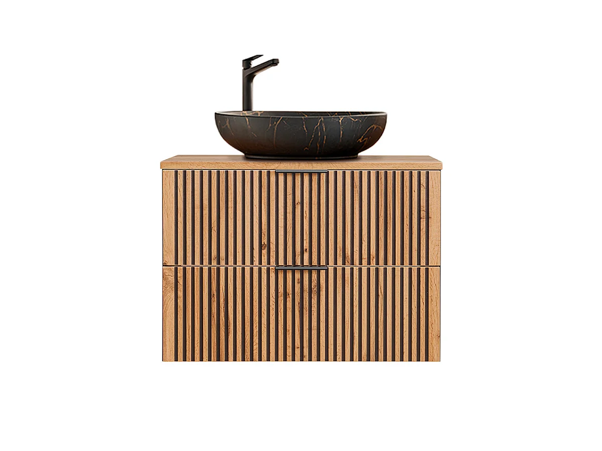Ensemble meuble simple vasque 80cm et colonne Gaia Bois et Noir - Vasque Noir