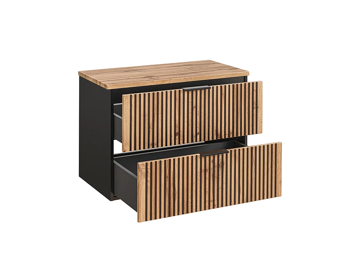 Ensemble meuble simple vasque 80cm et colonne Gaia Bois et Noir - Vasque Noir