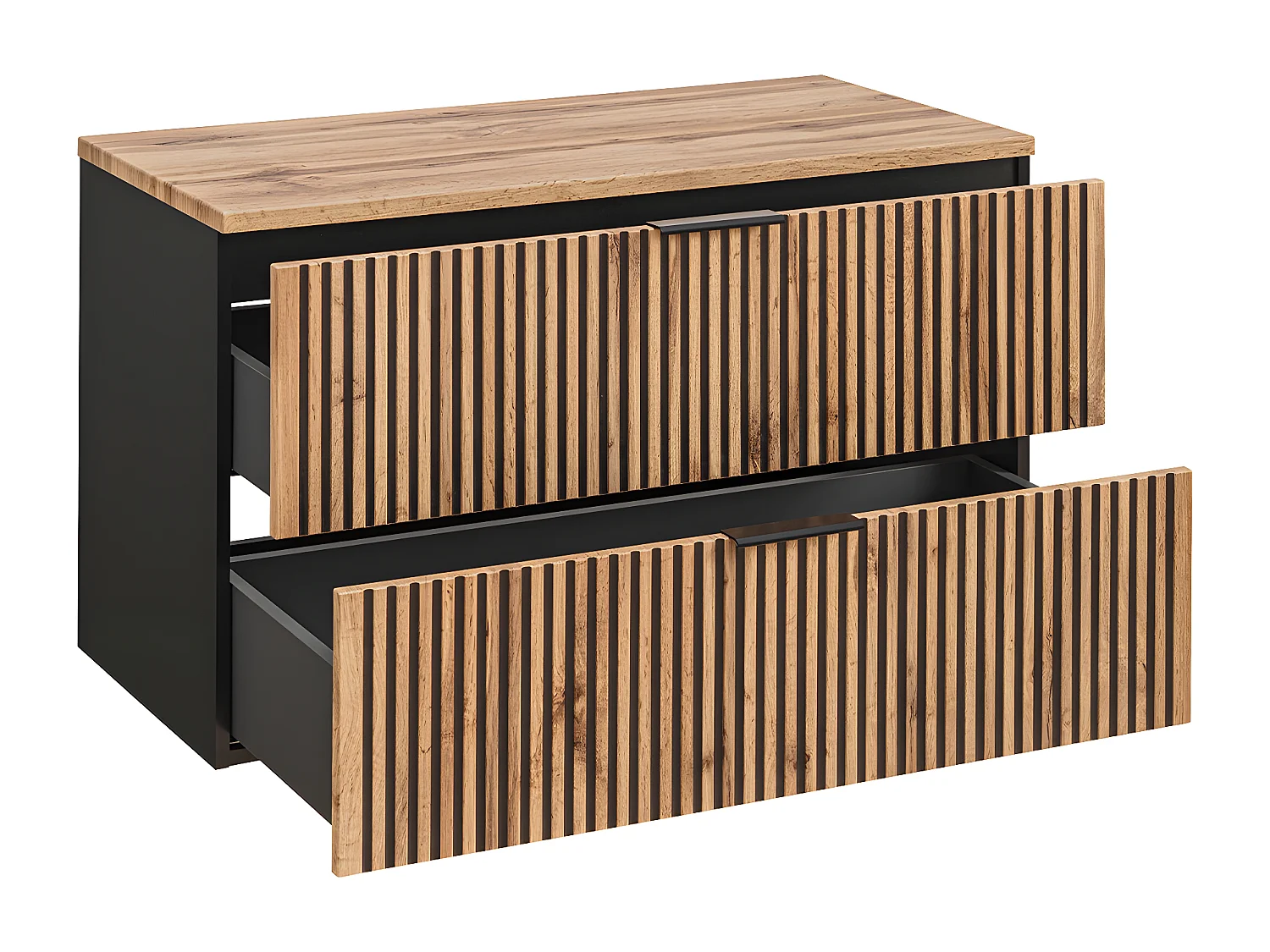 Ensemble meuble simple vasque 100cm et colonne Gaia Bois et Noir - Vasque Noir