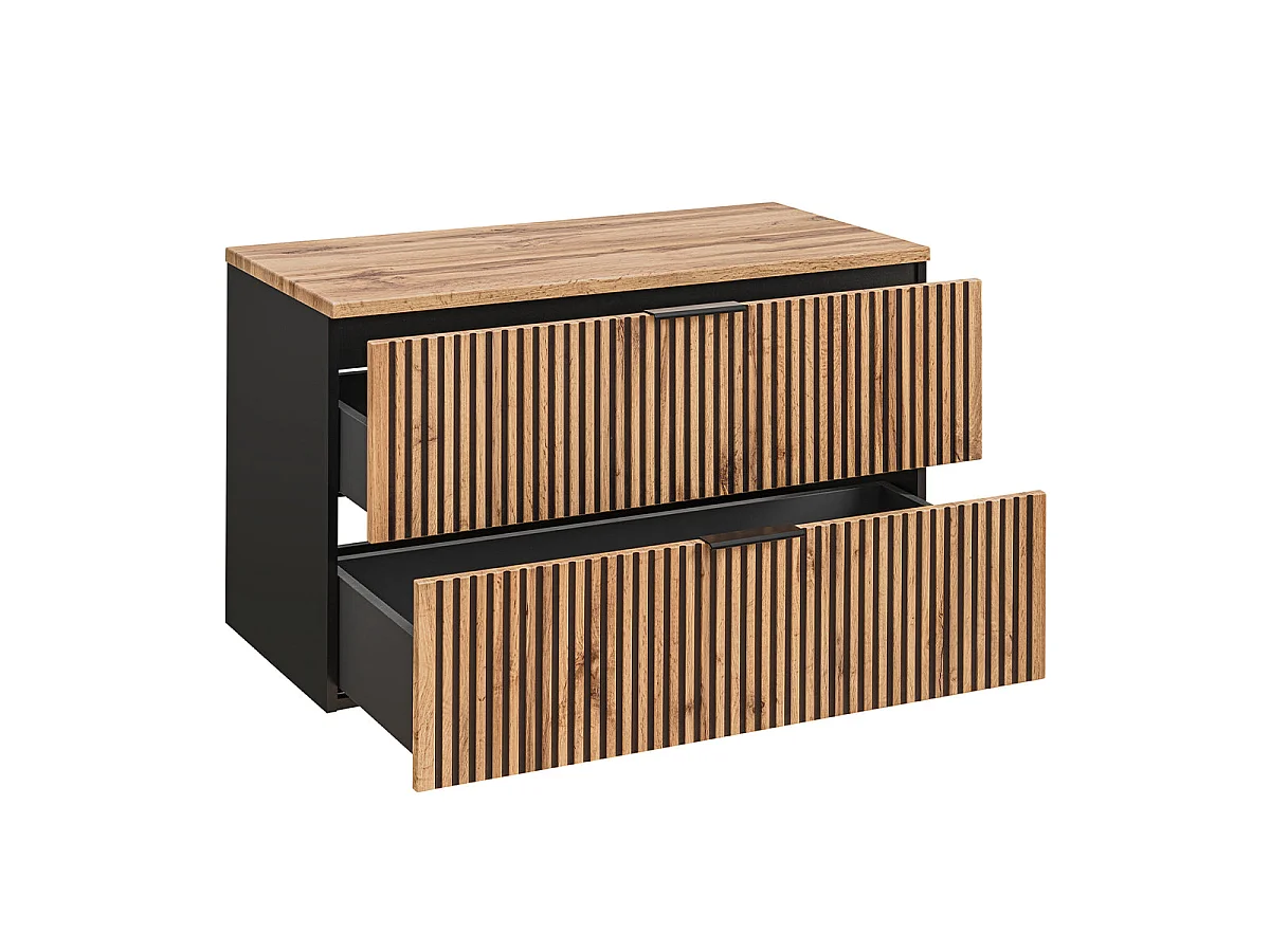 Ensemble meuble simple vasque 100cm et colonne Gaia Bois et Noir - Vasque Noir