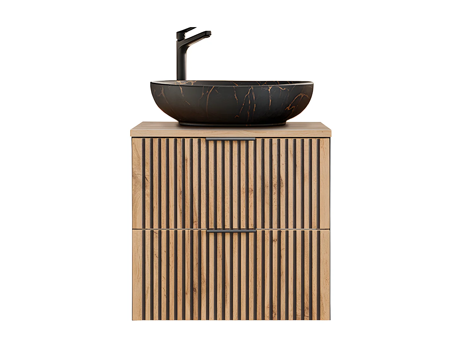 Ensemble meuble simple vasque 60cm et colonne Gaia Bois et Noir - Vasque Noir