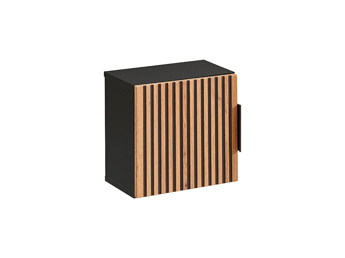 Ensemble meuble simple vasque 100cm colonne et 3 armoires murales Gaia Bois et Noir - Vasque Noir
