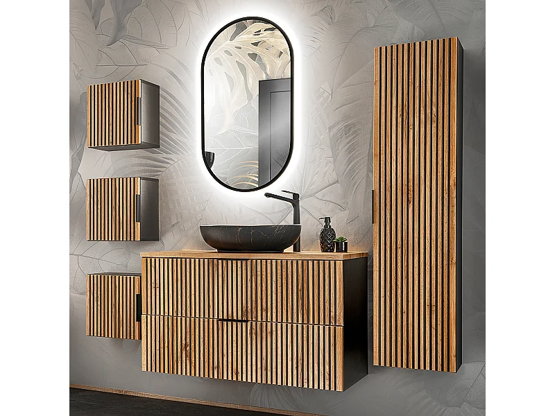 Set di mobili da bagno con lavabo Gaia marrone e nero 100cm