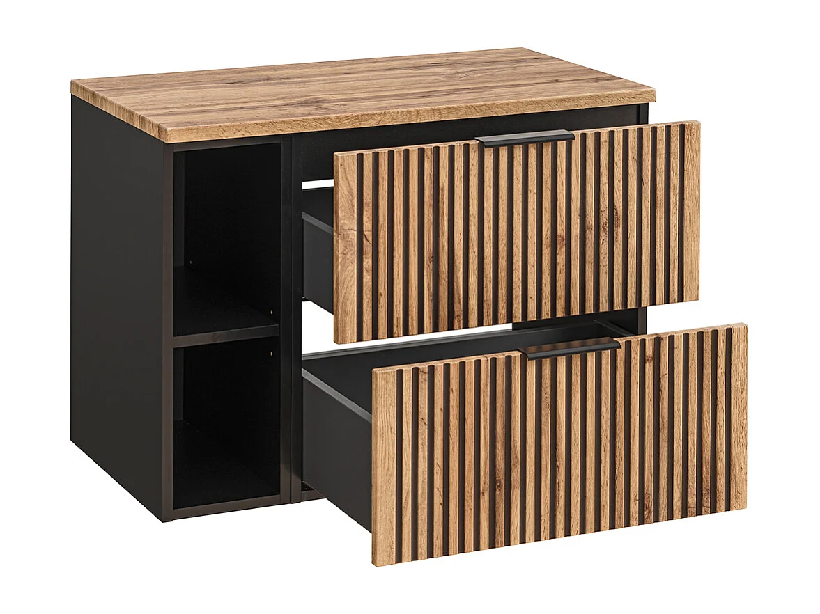 Ensemble meuble simple vasque 80cm 2 niches et colonne Gaia Bois et Noir - Vasque Noir