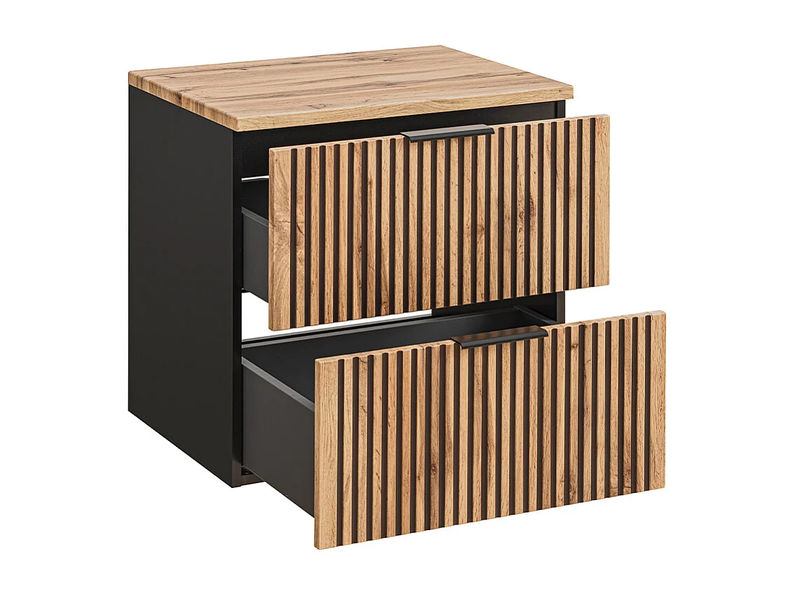 Set aus Einzelwaschtisch 60cm Säule und 3 Hängeschränken Gaia Holz und Schwarz - Waschbecken Schwarz