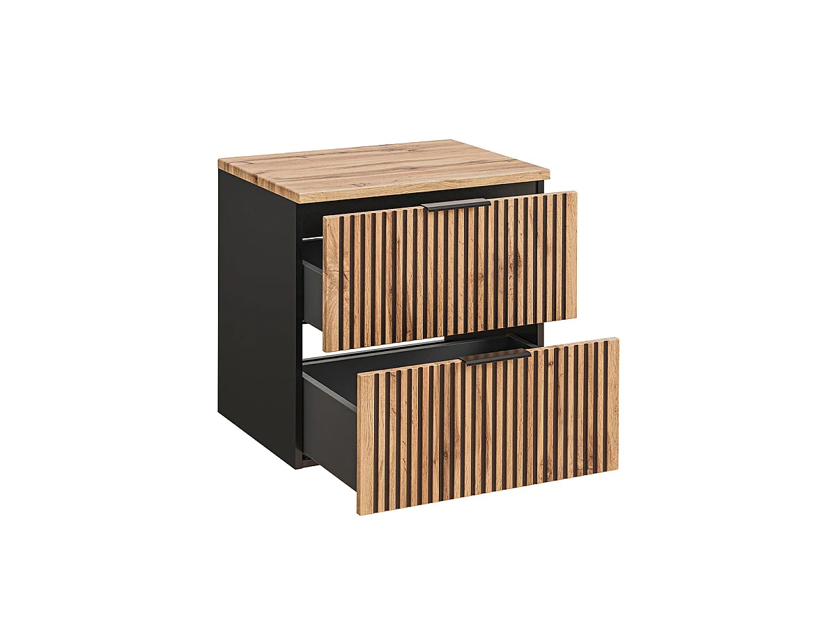 Ensemble meuble simple vasque 60cm colonne et 3 armoires murales Gaia Bois et Noir - Vasque Noir