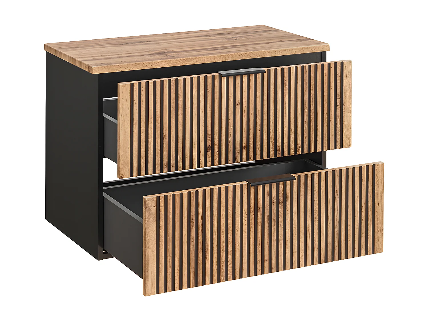 Conjunto de muebles con lavabo individual 80 cm columna y 3 armarios de pared Gaia Madera y Negro - Lavabo Negro