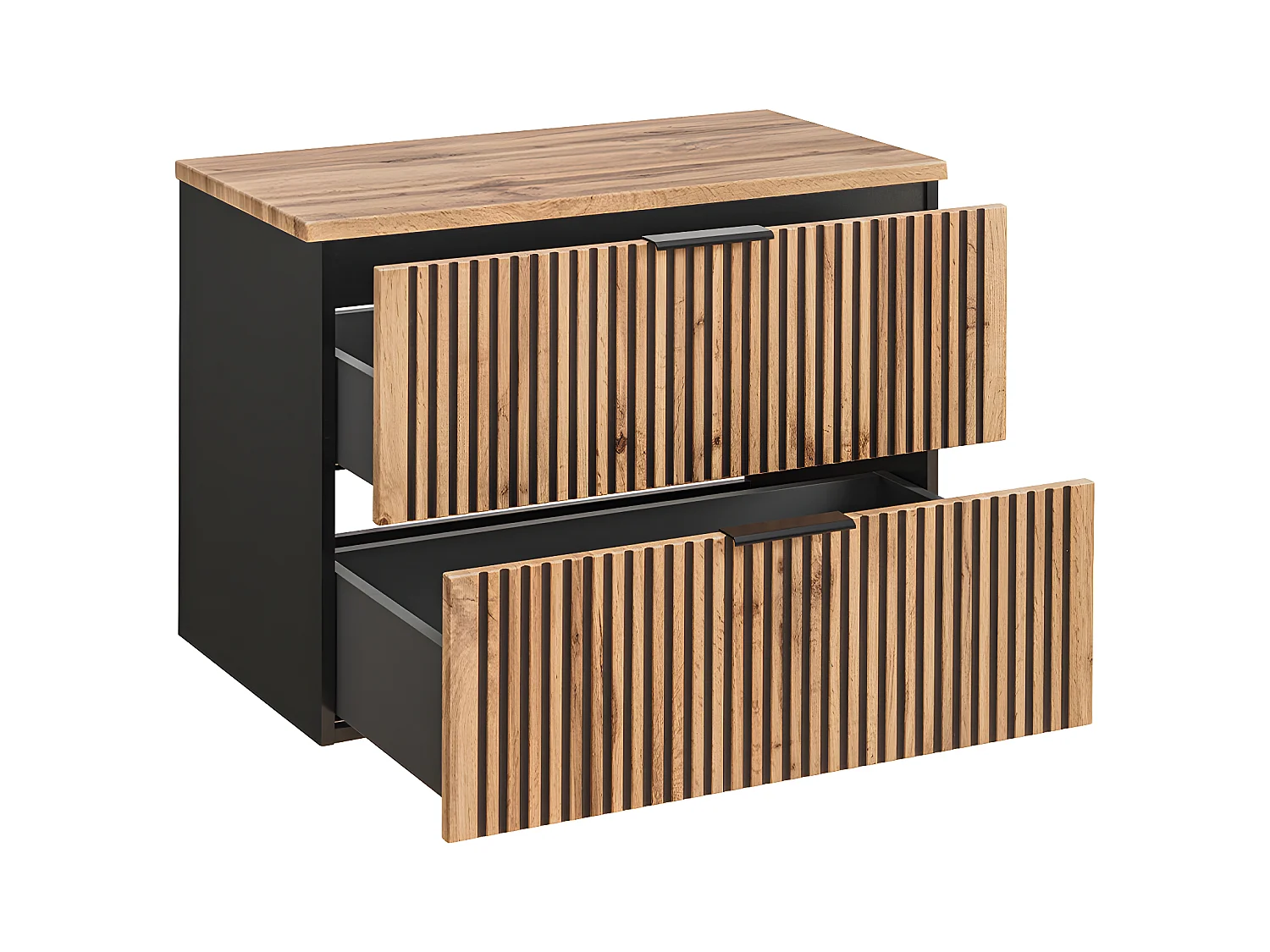 Ensemble meuble simple vasque 80cm colonne et 3 armoires murales Gaia Bois et Noir - Vasque Noir