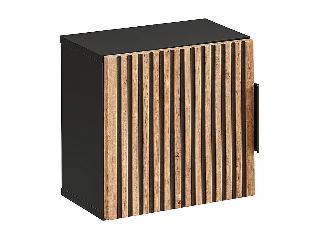 Enkele wastafel 80cm 2 nissen en 3 hangkasten Gaia Wood en Zwart - Zwarte wastafel