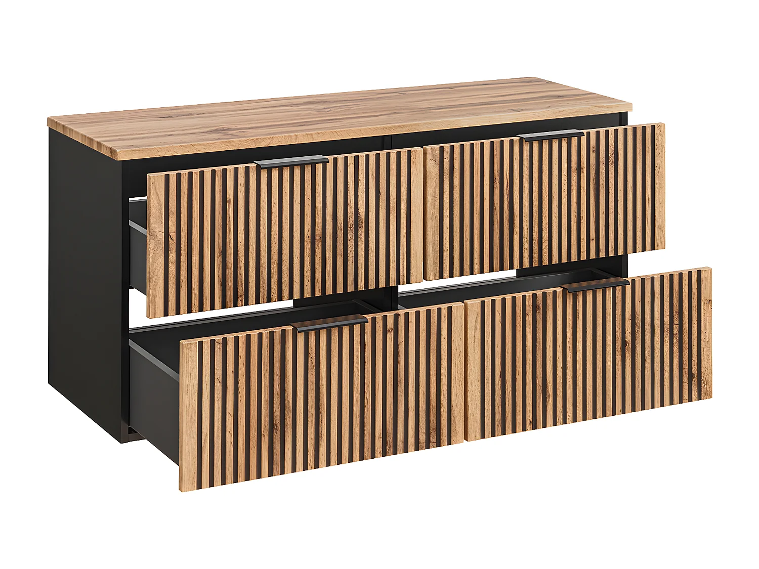 Ensemble meuble double vasque 120cm colonne et 3 armoires murales Gaia Bois et Noir - Vasque Noir