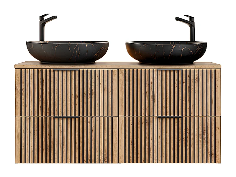 Meuble double vasque 120cm Gaia Bois et Noir - Vasque Noir