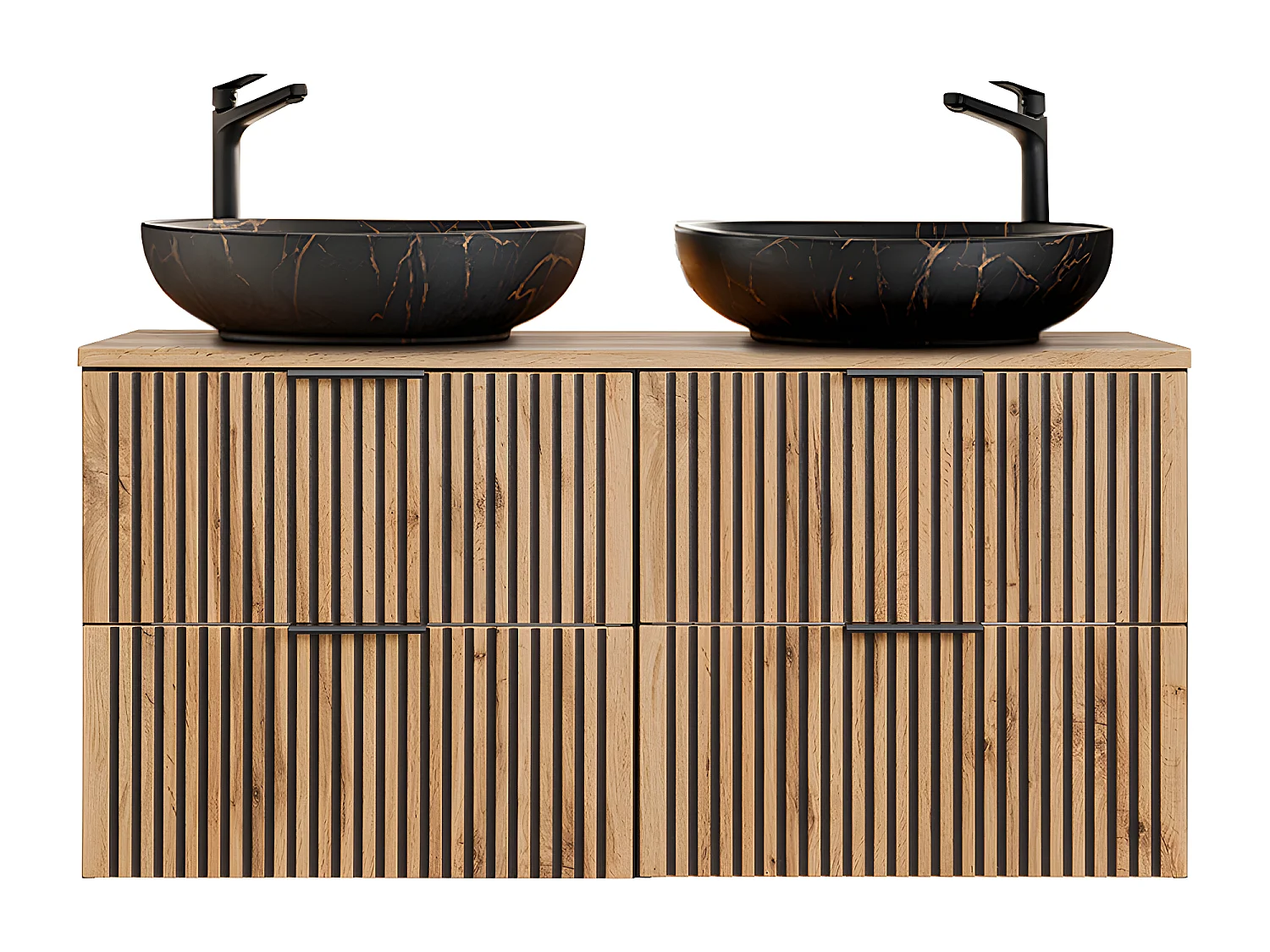 Mueble doble lavabo 120cm Gaia Madera y Negro - Lavabo Negro