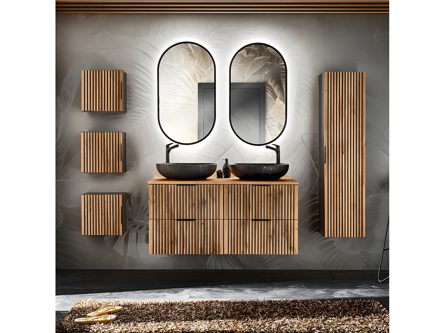 Mueble doble lavabo 120cm Gaia Madera y Negro - Lavabo Negro