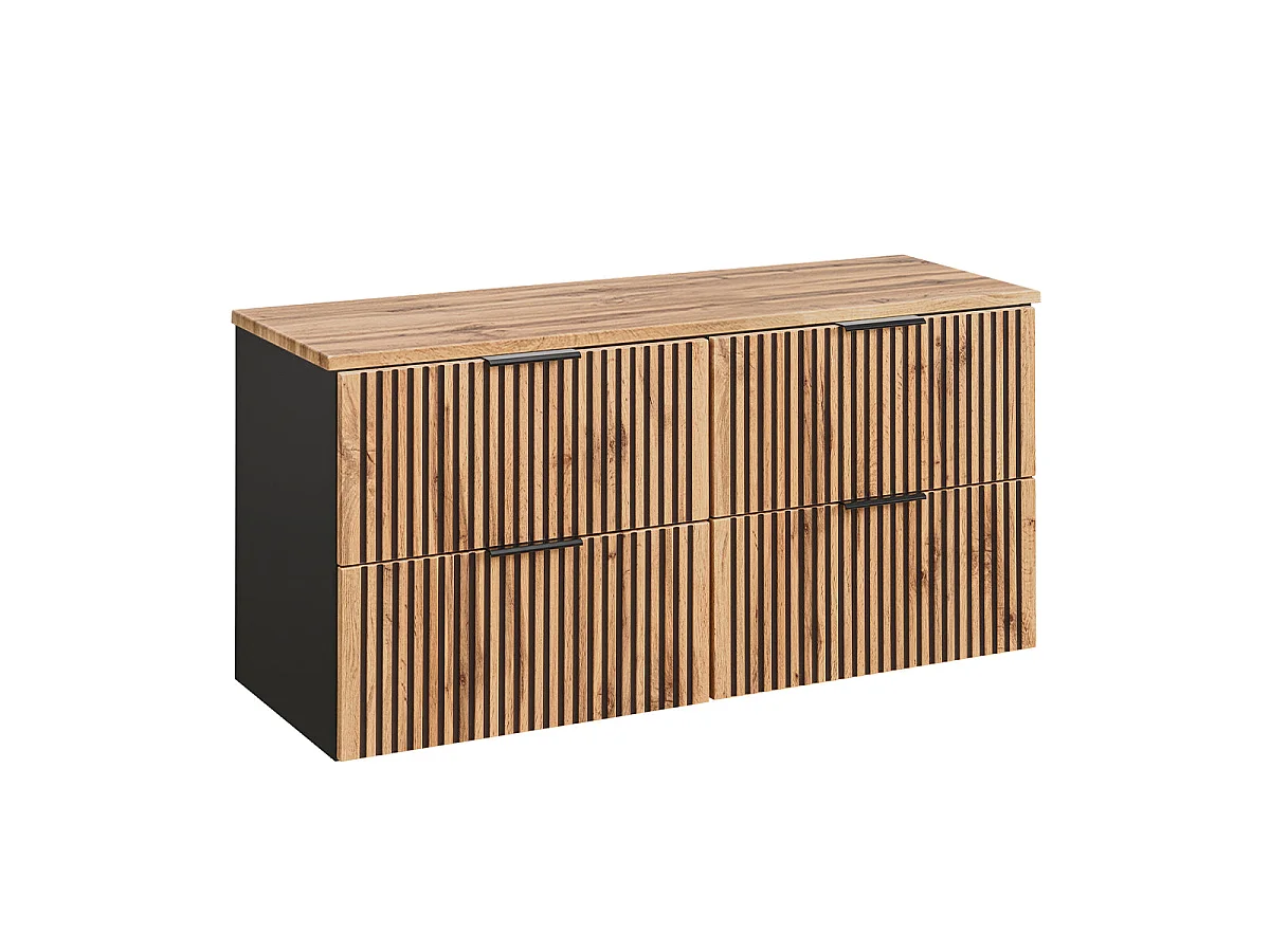 Meuble double vasque 120cm Gaia Bois et Noir - Vasque Noir