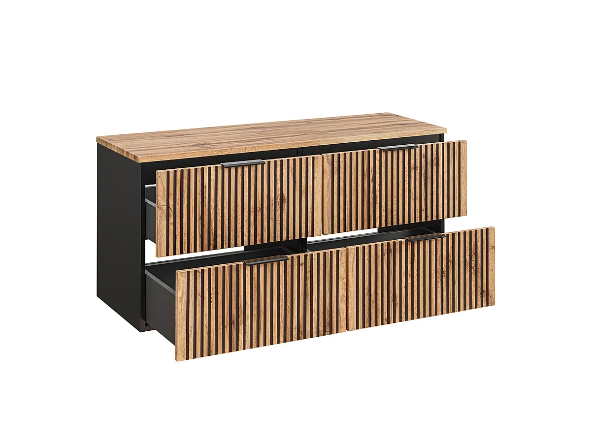 Meuble double vasque 120cm Gaia Bois et Noir - Vasque Noir