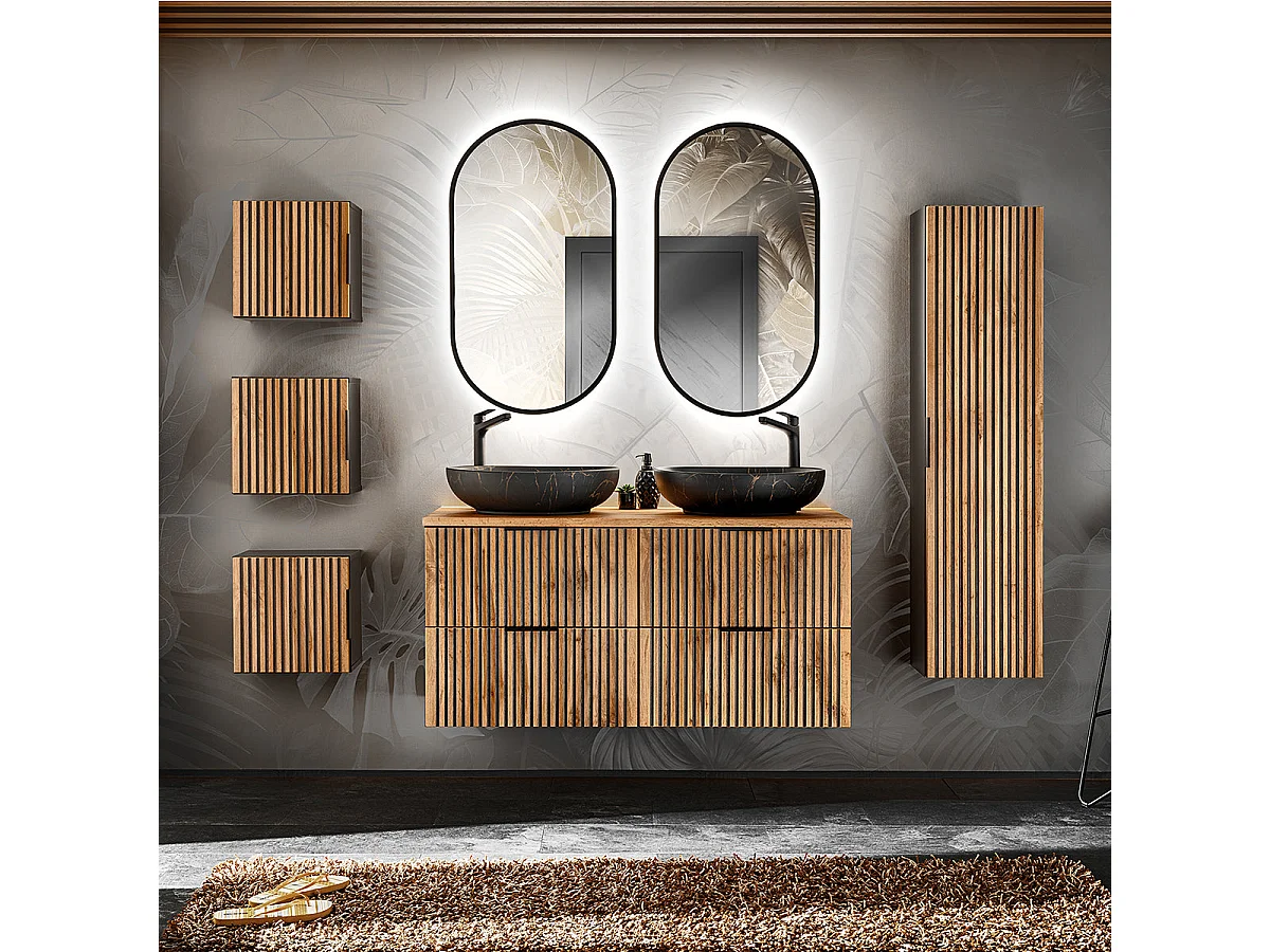 Meuble double vasque 120cm Gaia Bois et Noir - Vasque Noir
