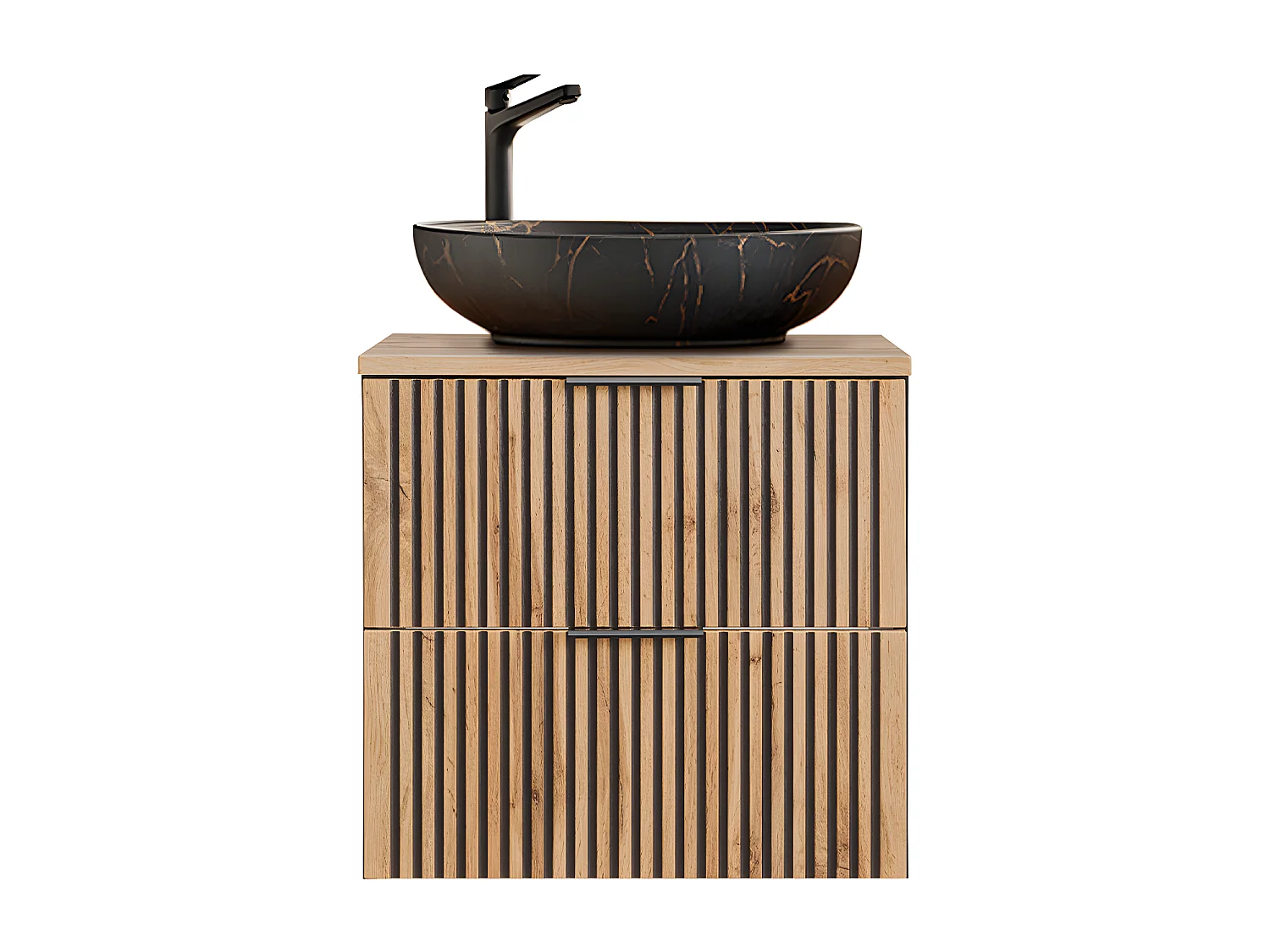 Meuble simple vasque 60cm Gaia Bois et Noir - Vasque Noir