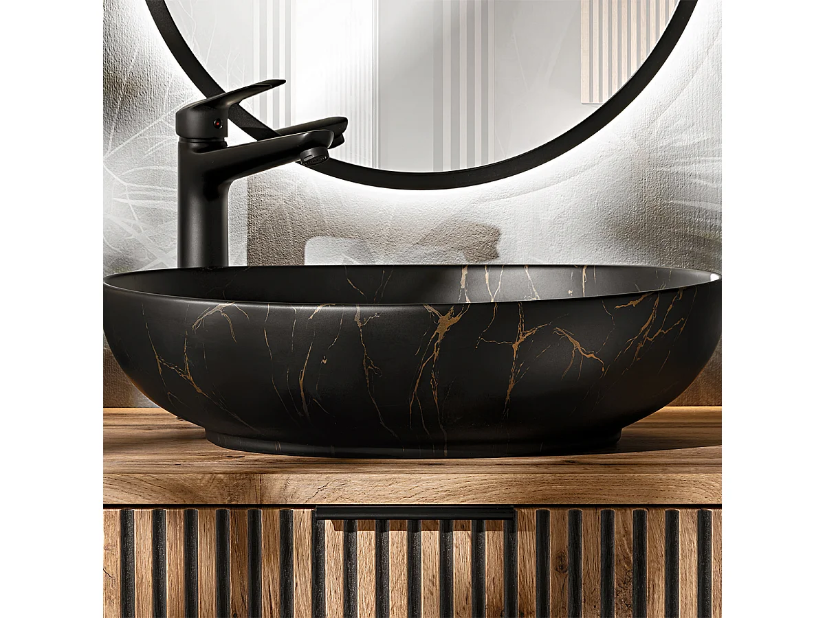 Enkelt håndvask 60cm Gaia Wood and Black - Sort håndvask