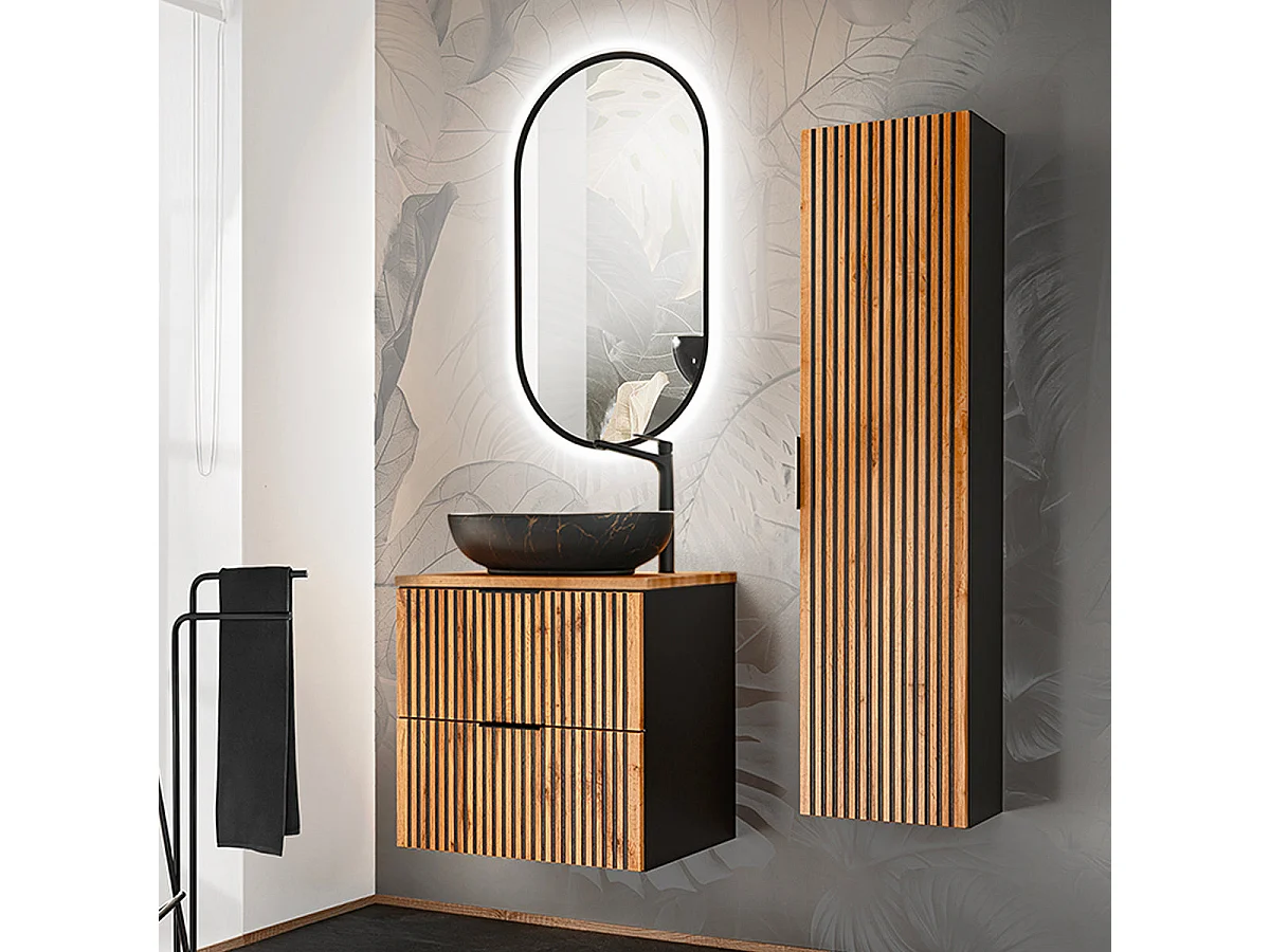 Mueble lavabo individual 60cm Gaia Madera y Negro - Lavabo Negro
