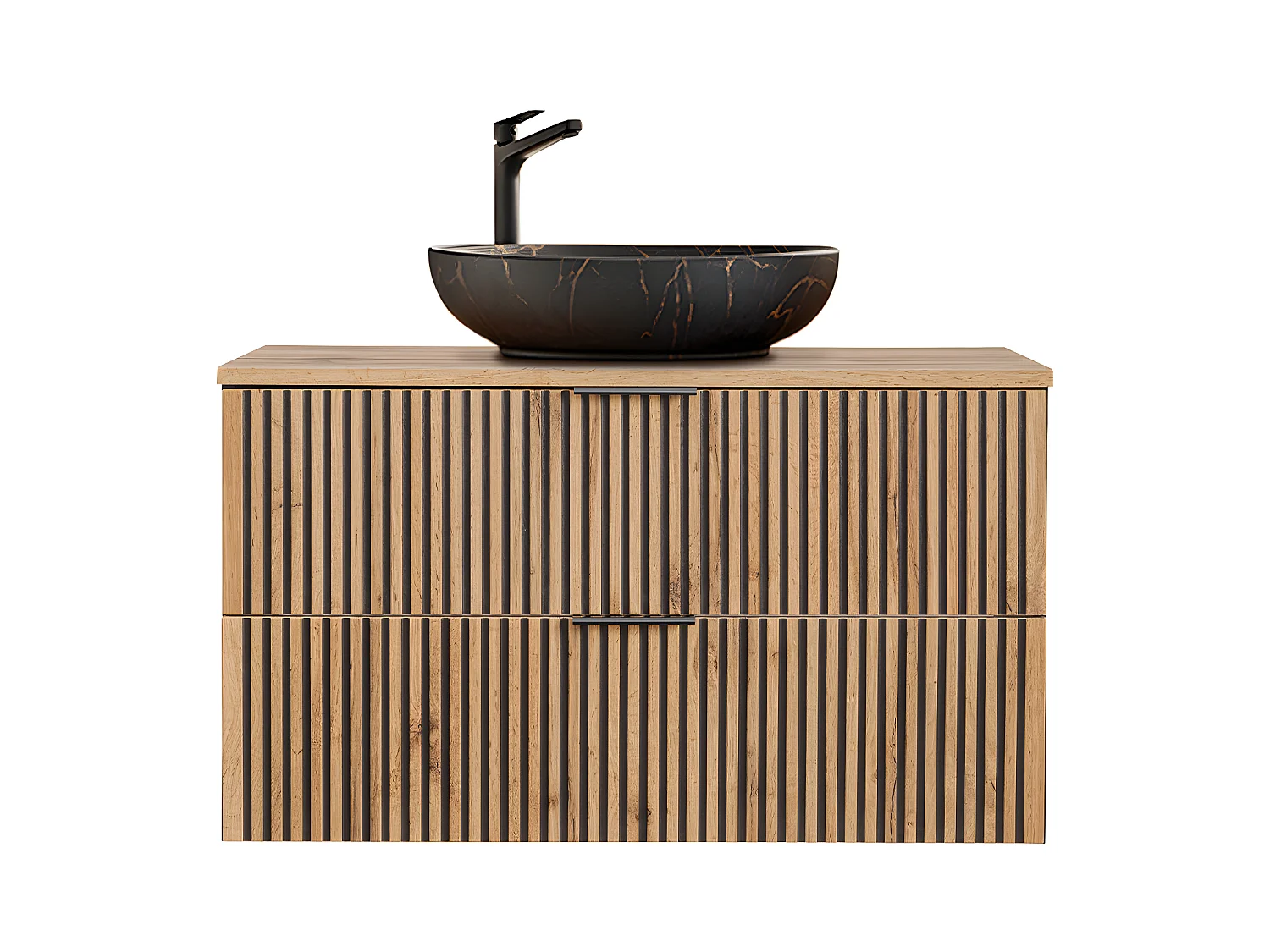 Enkele wastafel 100cm Gaia Wood en Zwart - Zwarte wastafel