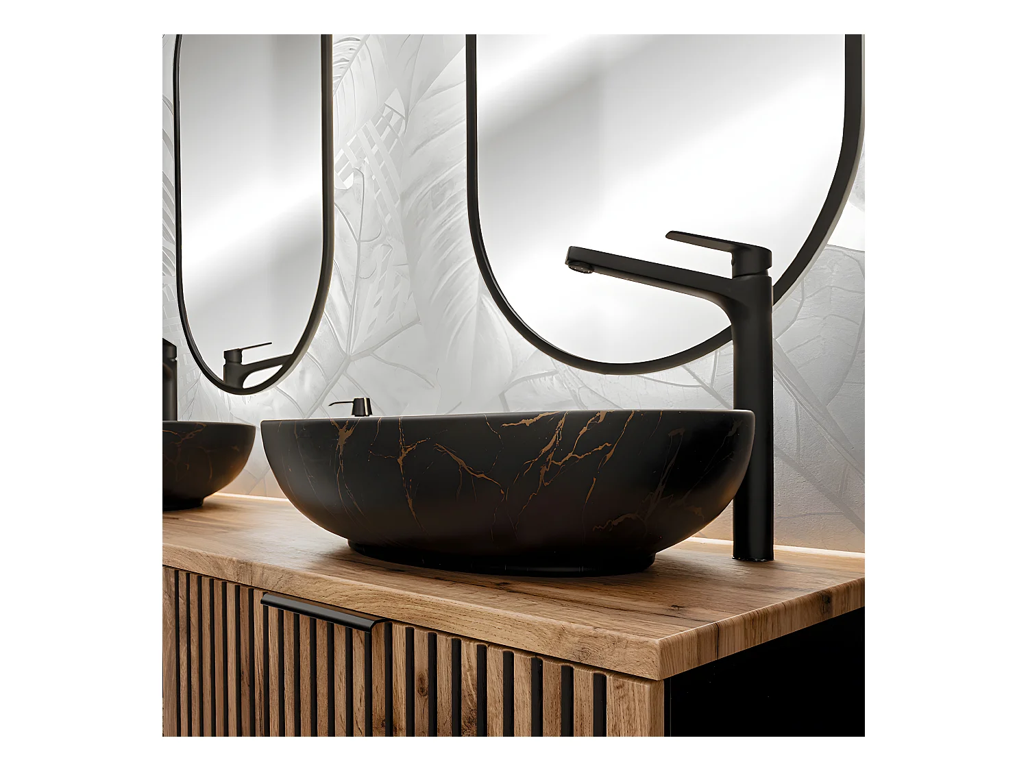 Meuble simple vasque 100cm Gaia Bois et Noir - Vasque Noir