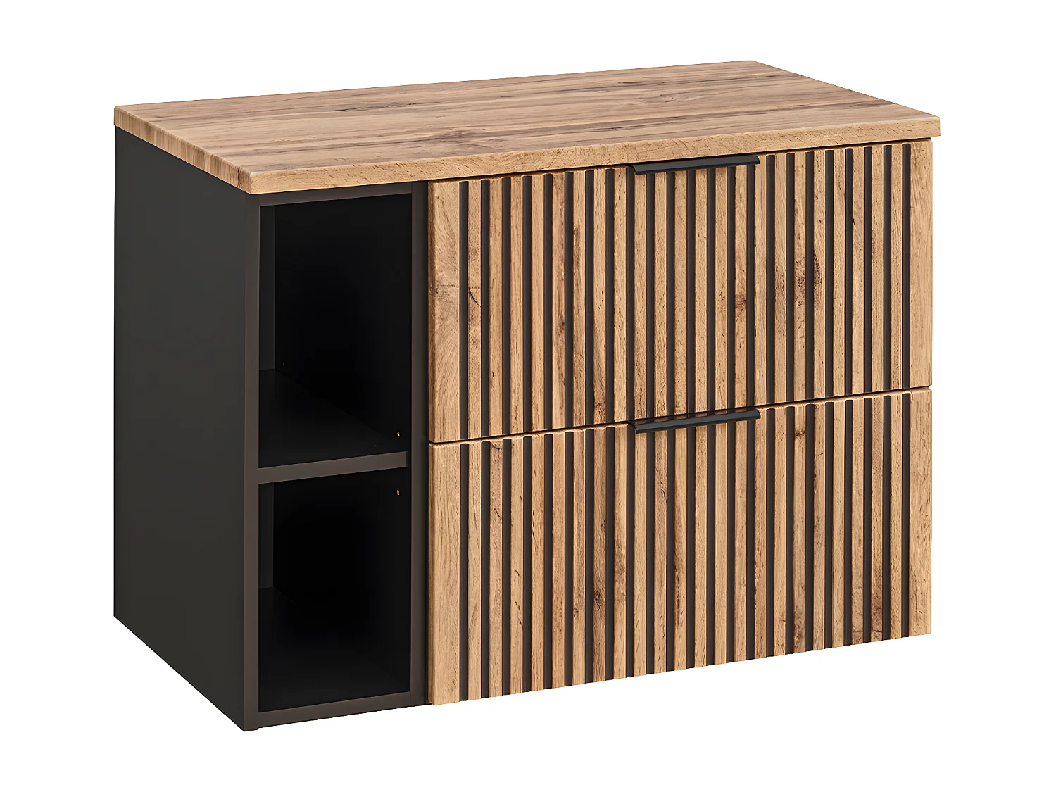 Meuble simple vasque 80cm 2 niches Gaia Bois et Noir - Vasque Noir