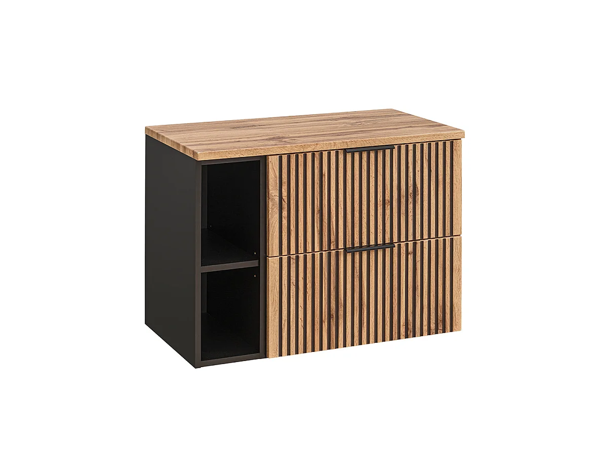 Mueble lavabo individual 80cm 2 compartimientos Gaia Madera y Negro - Lavabo Negro