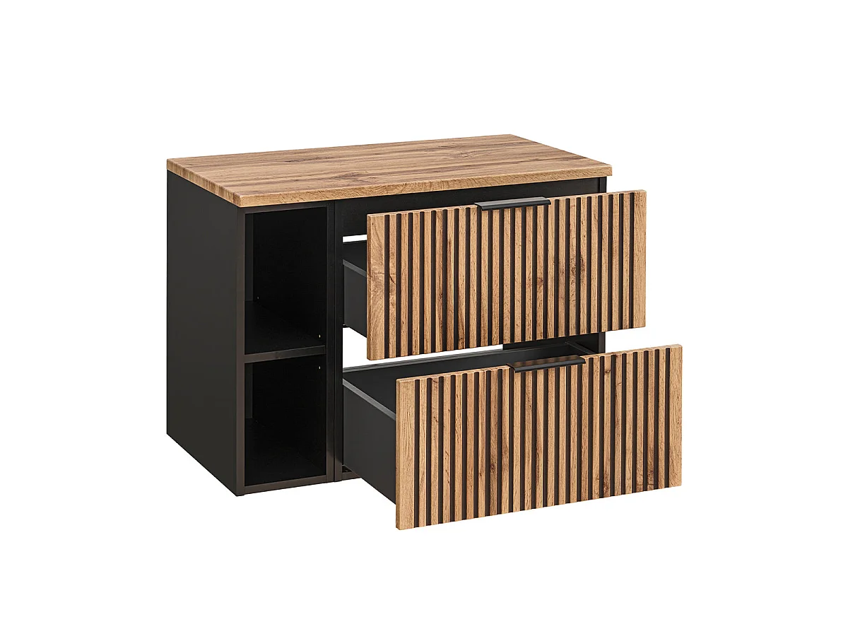 Mueble lavabo individual 80cm 2 compartimientos Gaia Madera y Negro - Lavabo Negro