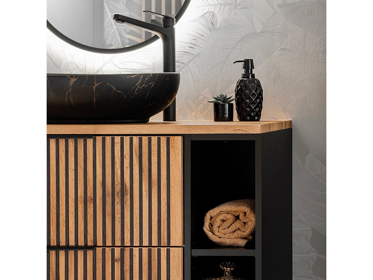 Mueble lavabo individual 80cm 2 compartimientos Gaia Madera y Negro - Lavabo Negro