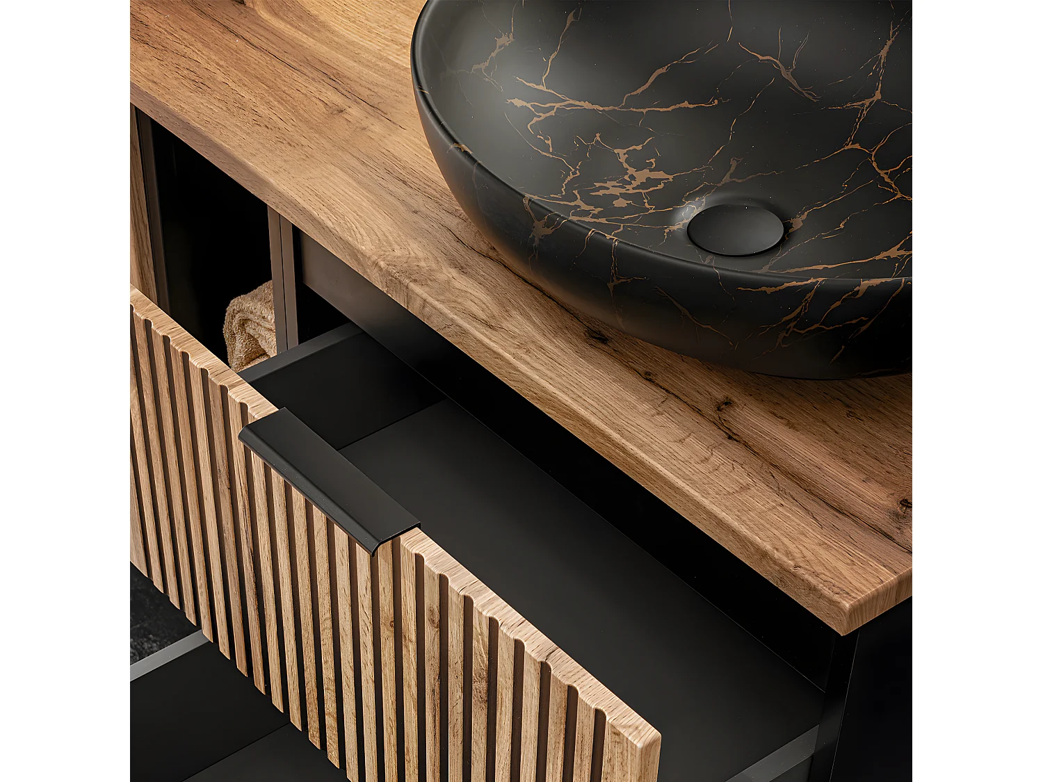 Meuble simple vasque 80cm Gaia Bois et Noir - Vasque Noir