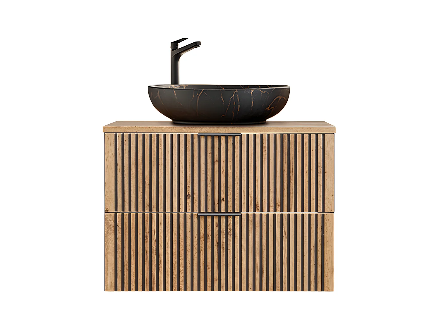 Enkele wastafel 80cm Gaia Wood en Zwart - Zwarte wastafel