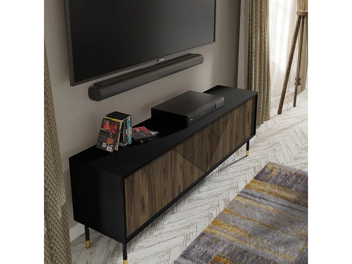 Aglaé Hout en Zwart 4-deurs 180 cm TV-meubel